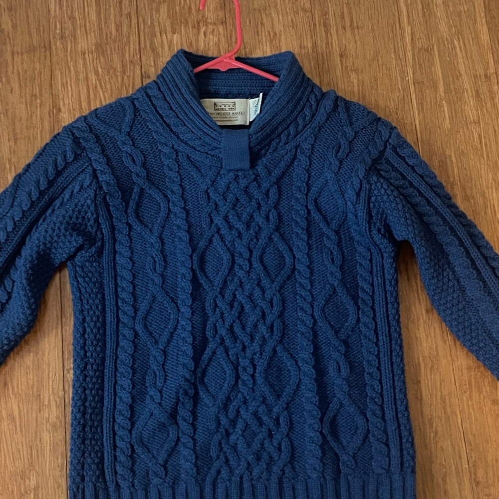 Women’s Aran Island Sweater market blue merino wool sweater made in Ireland
